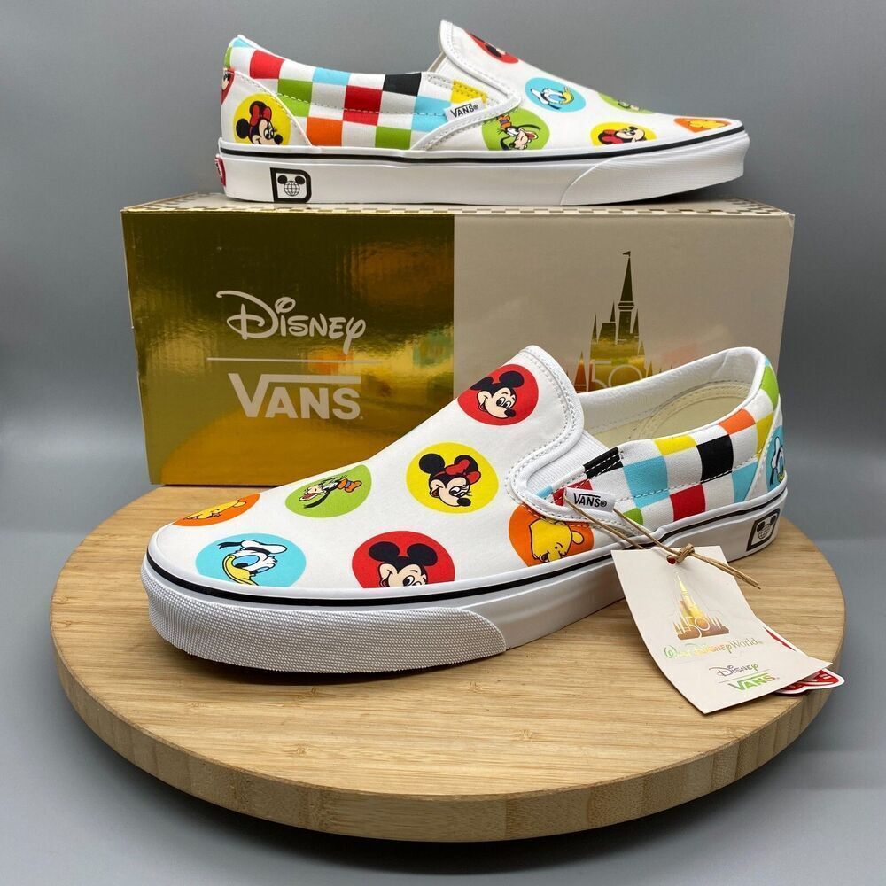 Vans Disney 50th Anniversary Mickey & Friends Slip-O White Sneaker Shoes Mens 10 - Picture 1 of 16